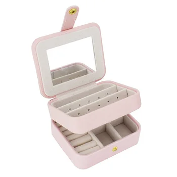 

Small Travel Accessories Case Jewelry Storage Casket PU Leather Ring Earring Organizer Bag Gift for Wedding Birthday(Pink)