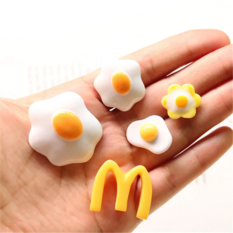 5Pcs Slime Charms Poached Egg Omelette Slime Accessories Beads Making Supplies With Drawstring Pouch For DIY Crafts Scrapbooki