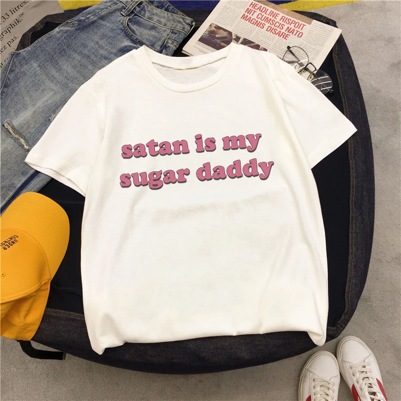 Yes Daddy сатана мой сахар папа эстетическое розовое письмо печати Kawaii топы летние милые Ulzzang Harajuku Повседневная шикарная женская футболка