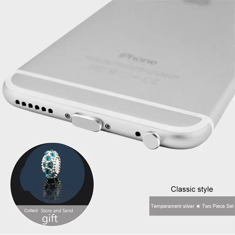 Металлические заглушки от пыли для iPhone, samsung, huawei, Micro USB, IOS, type-C, порт для зарядки+ порт для наушников, разъем 3,5 мм, Инструмент для извлечения карты - Цвет: Silver