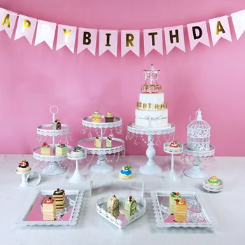 

MQMY Wedding WhiteCake Stand Set Mirror Crystals Decor Supplies Party Cupcake Tower Stand Dessert Display Decor Tray Metal Round