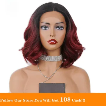 

Ombre Dark Wine 13X6 Lace Front Wigs For Women Colored Short Bob Water Wave Supple Pre plucked Indian Human Hair Closure Wig