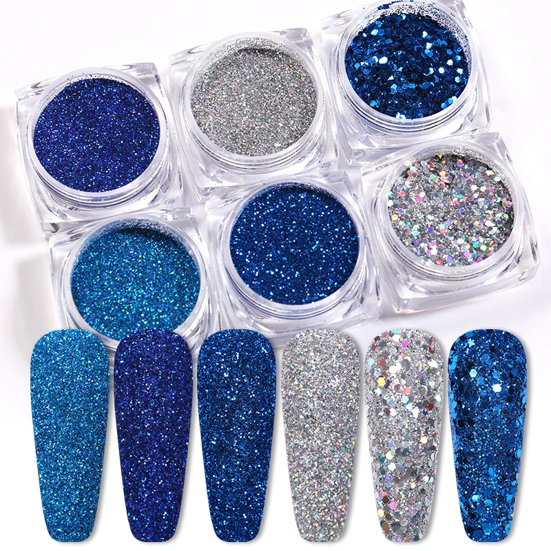 8/6pcs/Set Blue Red Nail Art Powder Eyeshadow Pigment iridescent Spangle Glitter sparkle Shining Chrome Dust Decoration | Красота и