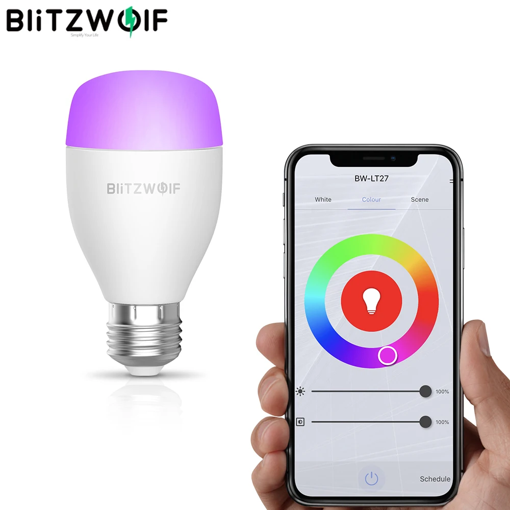 Умная Светодиодная лампа BlitzWolf Wifi AC100-240V RGBWW + CW 9W E27 приложение умная работает с Alexa