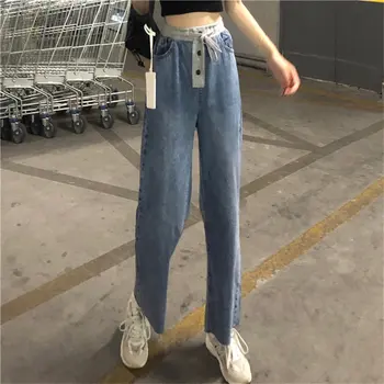 

HziriP Casual All-Match Elastic Waist Autumn 2019 Stylish High Waist Jeans Denim Slender Women Full-Length Straight Trousers