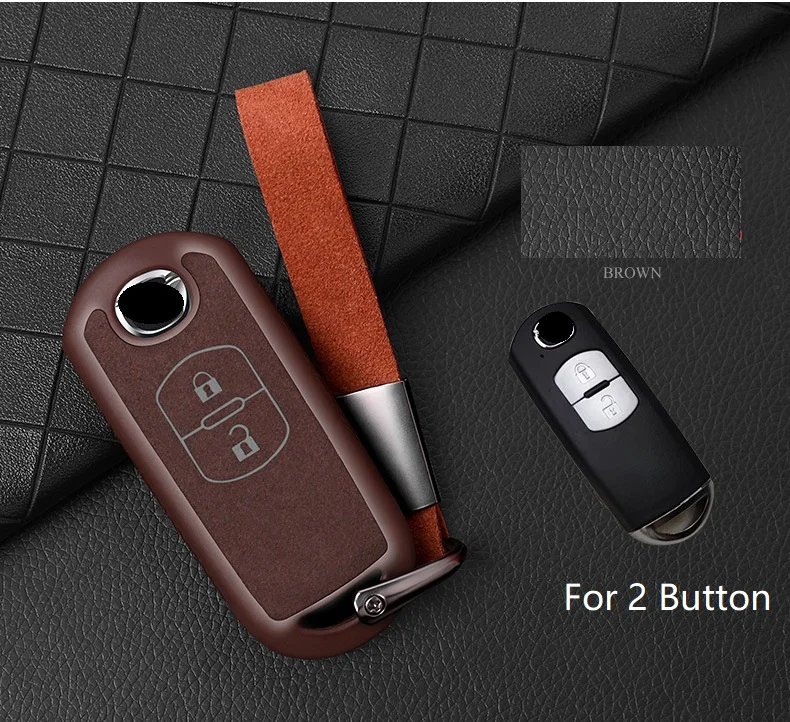 2Button brown Пластиковый+ кожаный чехол для ключей для Mazda 2 3 6 Atenza Axela CX-5 CX5 CX 5 CX-7 CX-9 Smart Key - Название цвета: 2Button brown