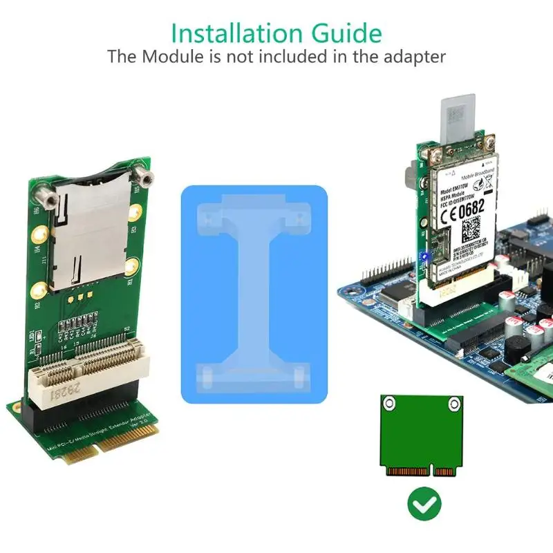  PCI Express Mini Adapter Card with SIM Card Slot for WiFi 3G 4G WWAN LTE Module Support HSPA MODEM 