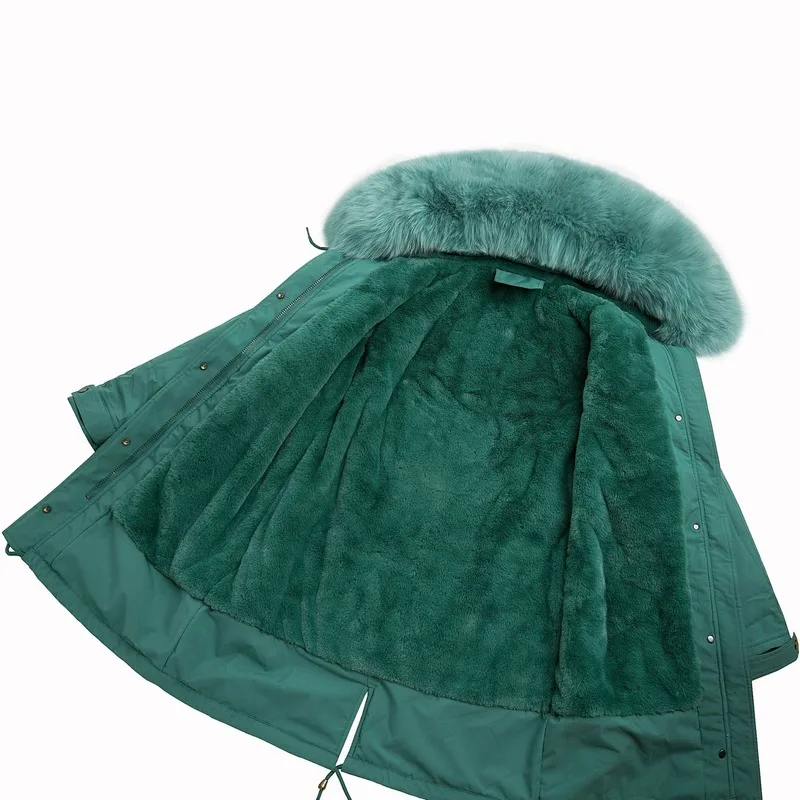green jacket FORERUN флисовая зимняя куртка для женщин искусственный мех с капюшоном парки длинное пальто женские утепленные кружево до талии манто Femme Hiver - Цвет: green jacket