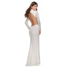 High Neck Long Evening Party Dress Silver Sequined Hollow Out Backless Full Sleeved Autumn Women's Gown ► Photo 3/6