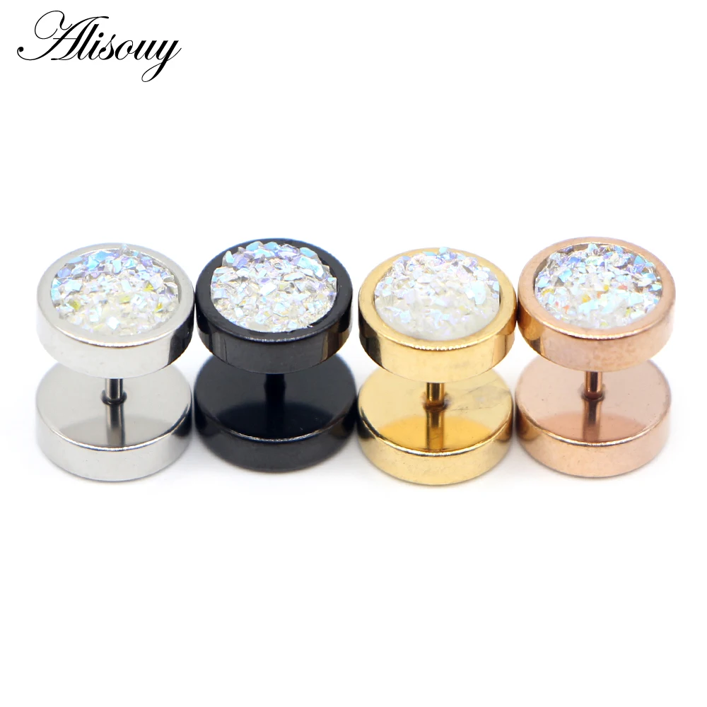 Stainless Steel Punk Double-Sided Crystal Barbell Ear Studs