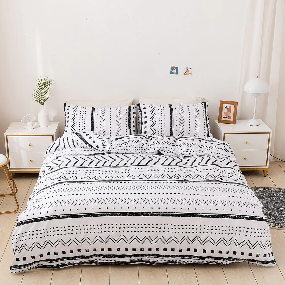 Bedding Set 2/3 Pcs Nordic Coffee Leaf Printed Pattern European Style Duvet Cover 220x240 200x200 For Adult King Queen Twin | Дом и сад