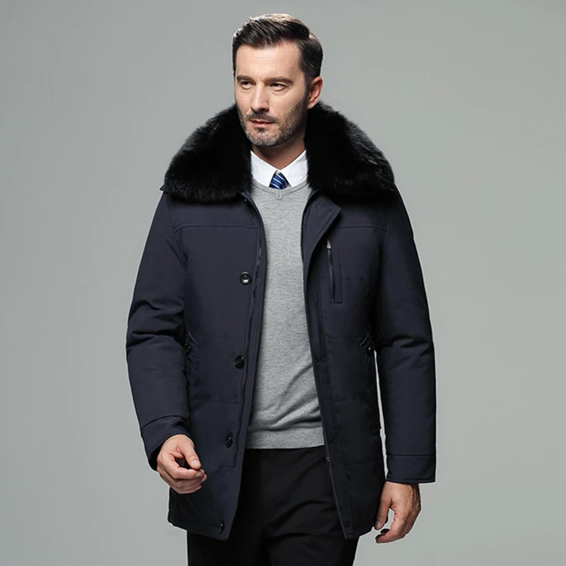 Men's Winter Coat new down jacket men brand long section plus size coat Fox fur collar thicken downcontent 90% | Мужская одежда