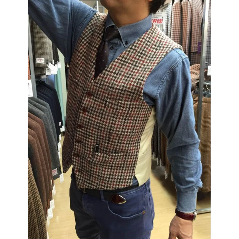 Мужской костюм Повседневный жилет деловой для мужчин клетчатый без рукавов