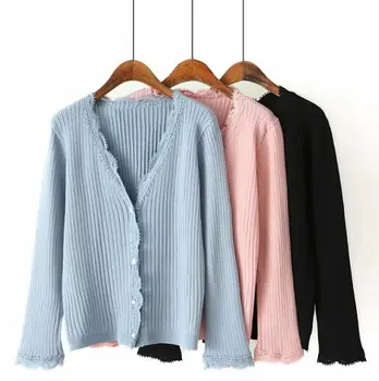 

HCBLESS Women sweater Women's 2019 autumn new lace V-neck sweater temperament sweet top sweater