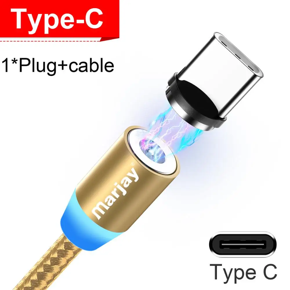 Marjay Магнитный USB кабель 1 м Быстрая зарядка Магнитный Micro Usb кабель для Iphone samsung USB C кабель провод для мобильного телефона - Цвет: Gold For Type C