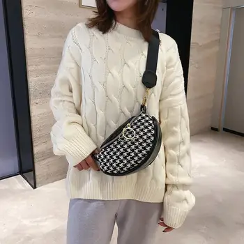

Women PU Fashion Fanny Pack Crossbody Shoulder Pouch Woolen Splicing Chest Bag Ladies Bag Chain Women Shoulder Bag
