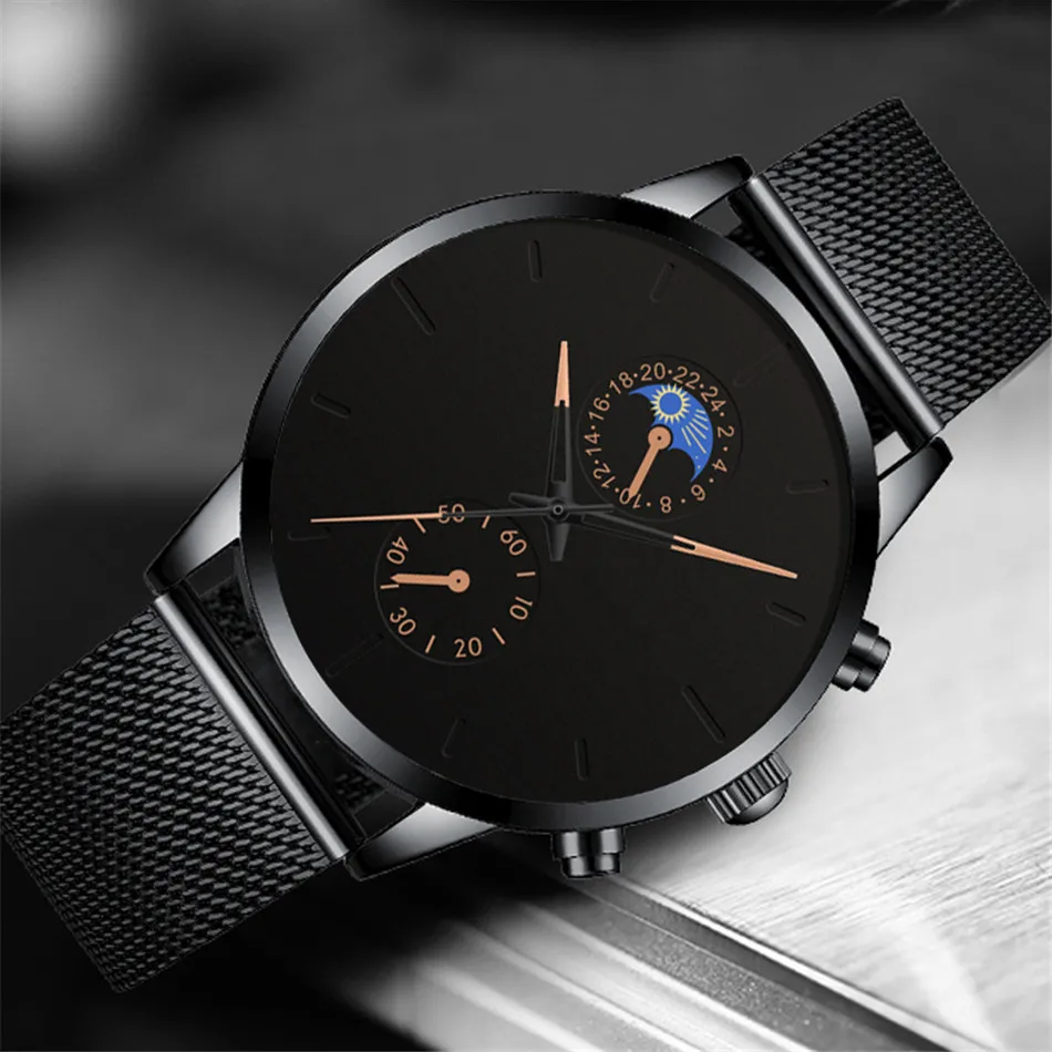 2021 Fashion Watch Men Business Watches Luxury Classic Black Stainless Steel Mesh Belt Quartz Wrist Watch Relogio Masculino