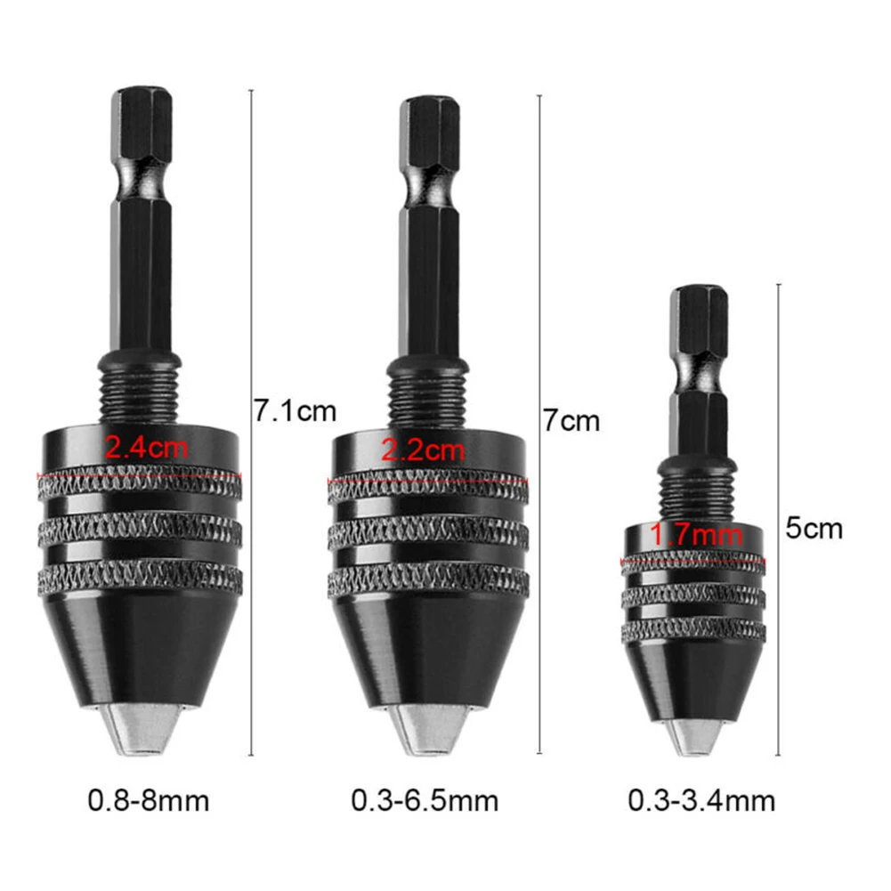 Mini Keyless Drill Chuck 0.3-8mm Self-Tighten Electric Drill Bits Collet Fixture Tools 1/4" Hex Shank Quick Change Converter tapered end mills