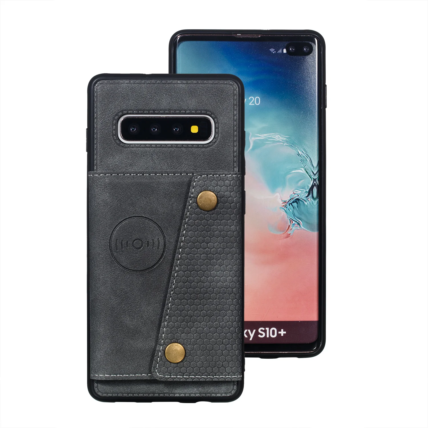 Fundas S10e держателей карт бумажник чехол для samsung S10 S9 S8 Примечание 10 плюс A6 A7 J4 J6+ A10 A20 A30 A40 A50 A70 M10 M20 M30 - Цвет: Серый