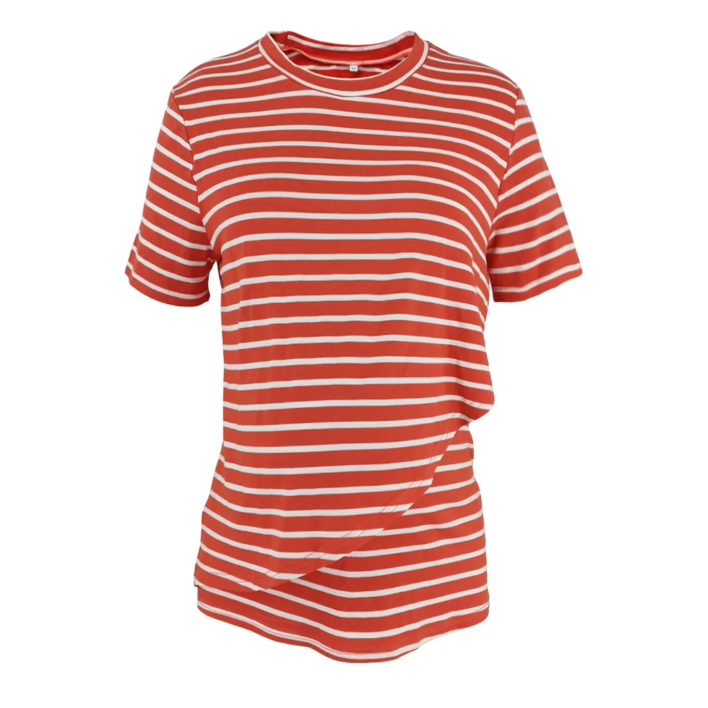 Одежда для беременных; женская одежда для беременных с круглым вырезом и коротким рукавом; полосатая блузка с принтом; Топ для кормления; Ropa Embarazada