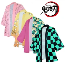 Anime demônio slayer kimetsu não yaiba haori quimono cosplay traje agatsuma zenitsu tomioka giyuu trajes de verão camisa do casaco