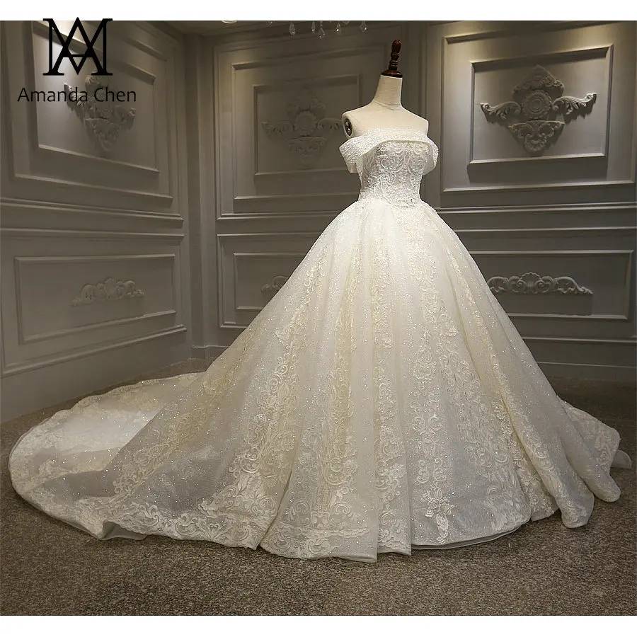 Hochzeitskleid с открытыми плечами кружева аппликация Новое свадебное платье