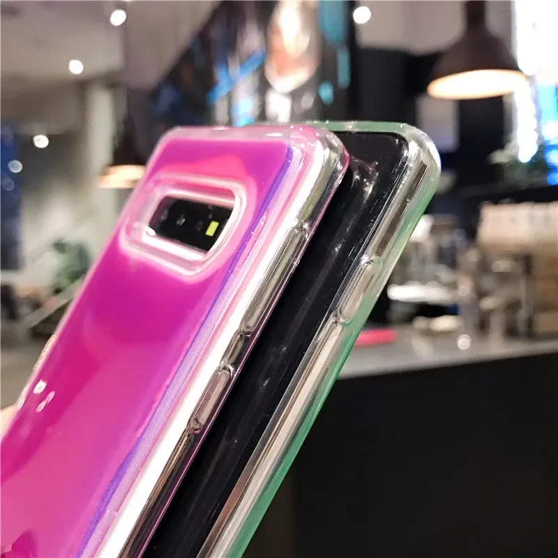 Светящиеся неоновые чехол с блестками для Samsung Galaxy S8 S9 S10 Plus Note 8 9 светится в темноте жидкости Блестящий песок чехол