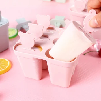 

6 Cell Bear Handle Mould Tray Pan Easy Release Kitchen Frozen Ice Cube Molds Popsicle Maker Reusable DIY Ice Cream Tools