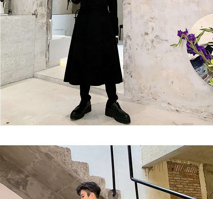 Autumn New Korean Version Of The Dark Retro Temperament Suede Street Popular Belt Long Casual Windbreaker