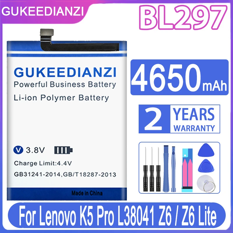Аккумулятор GUKEEDIANZI BL297 BL296 4850 / 4650 мАч для Lenovo K5 Pro L38041 Z6 Lite Z6Lite L78121 Z6pro pro L78051 |
