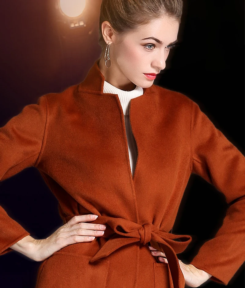 Elifashion новое осеннее и зимнее двустороннее шерстяное пальто для женщин средней длины в Корейском стиле с воротником-стойкой шерстяное пальто