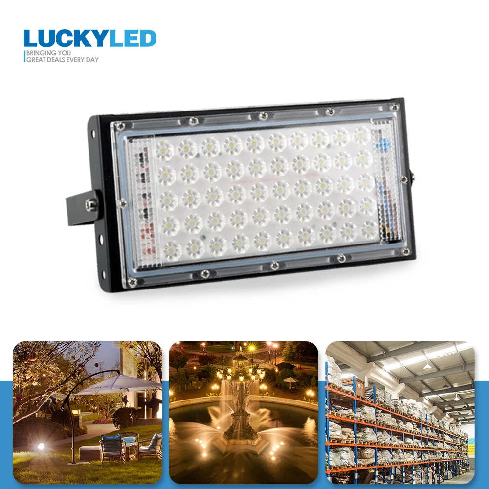 

LUCKYLED Outdoor Led Spotlight 50W 220V 240V Waterproof IP65 Led Flood Light Modern Floodlight Led Reflector Cold White