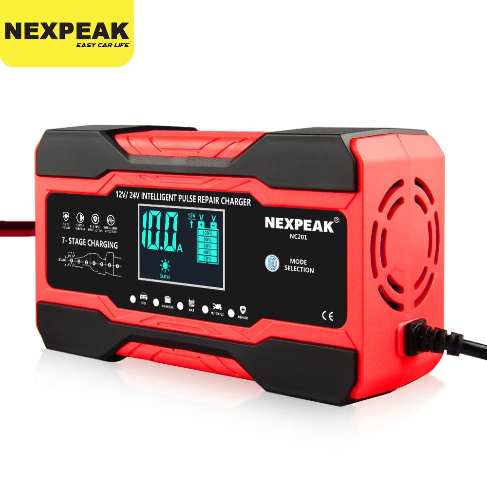 Car Battery Accessories Car Battery Charger 12/24V 10A Touch Screen Pulse Repair LCD Battery Charger For Car Motorcycle Lead Acid Agm Gel Wet