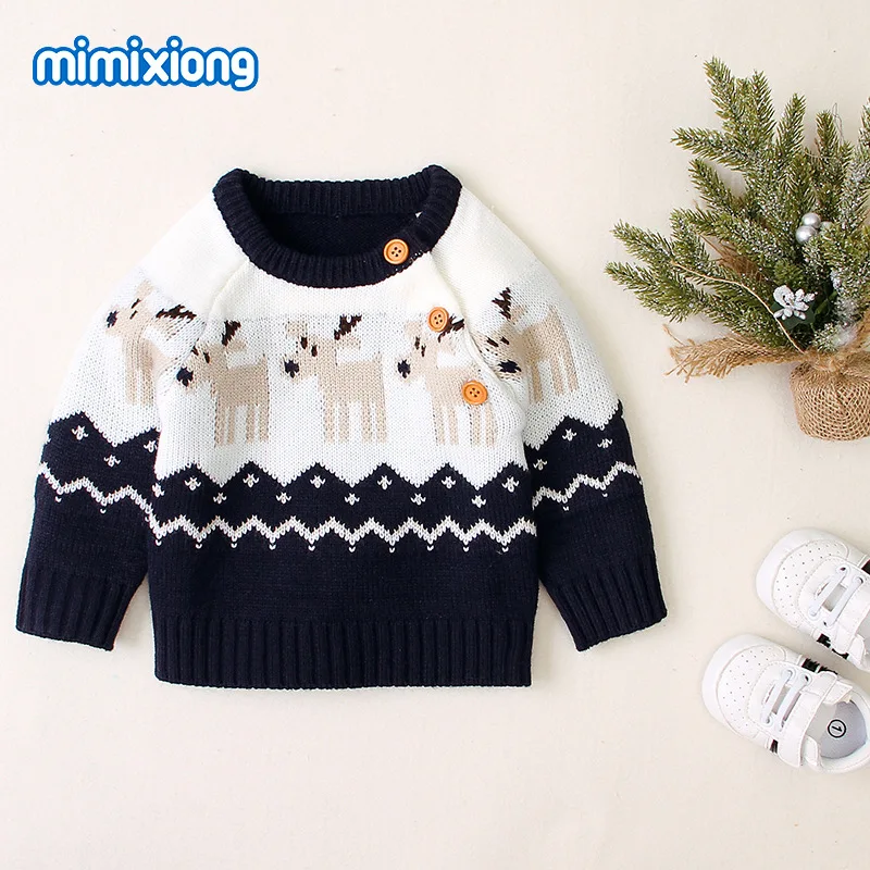 Детский Рождественский свитер с оленем Мальчики свитера дети малыш кардиган одежда для девочек Raindeer Enfant пуловер Kersttrui зима - Цвет: Sapphire