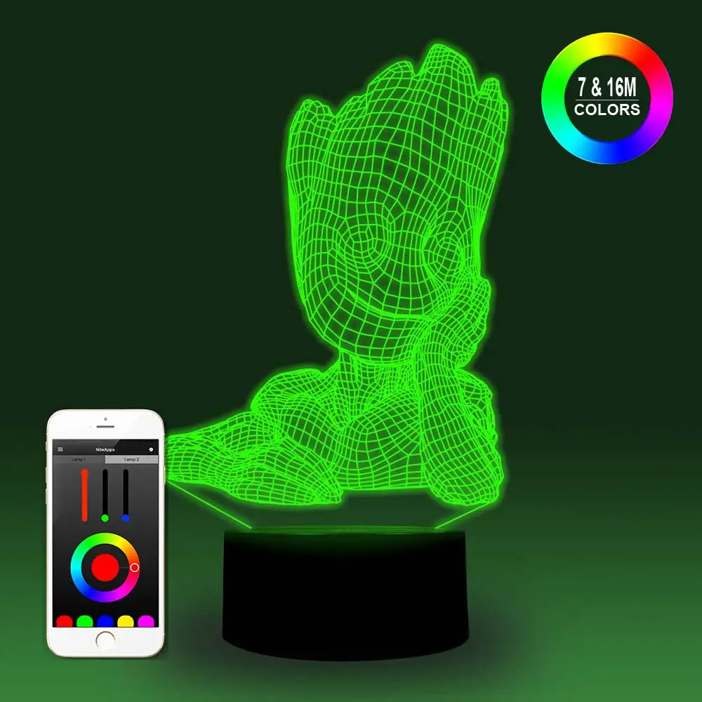

NiteApps 3D Baby Groot Thinking Night Light Desk Table Illusion Decoration Lamp Holiday Birthday Gift APP/Touch Control