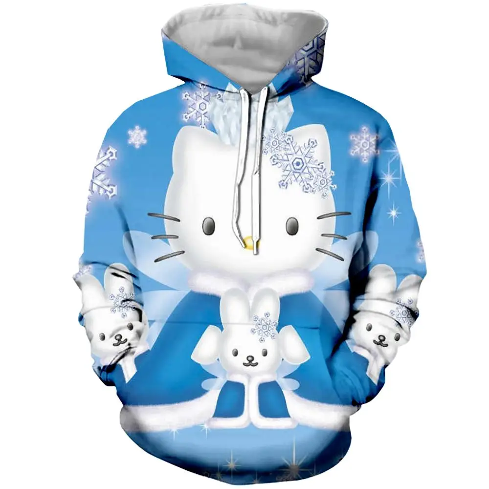 2 Новинка, комплект с 3D принтом «hello kitty», толстовка с капюшоном «hello kitty», длинный рукав, короткий рукав, штаны, мужская и женская Повседневная Толстовка - Цвет: 2