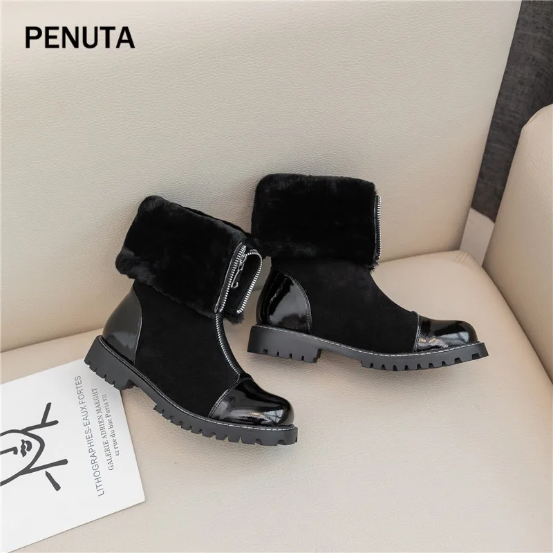 PENUTA; женские зимние ботинки до середины икры на молнии; botas mujer; Лоскутная обувь на меху; Модный дизайн; PD988
