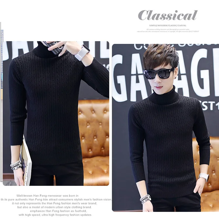 Winter Thick Warm Sweater Men Turtleneck Irregular Stripe Sweaters Slim Fit Pullover Hombre Knitwear Pull White S-2XL