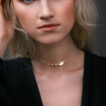 

Choker Necklace Chain Artificial Pearl Women Necklaces Simple Gold Color Trendy Girls Stainless Steel Peace Dove Jewelry Lovers