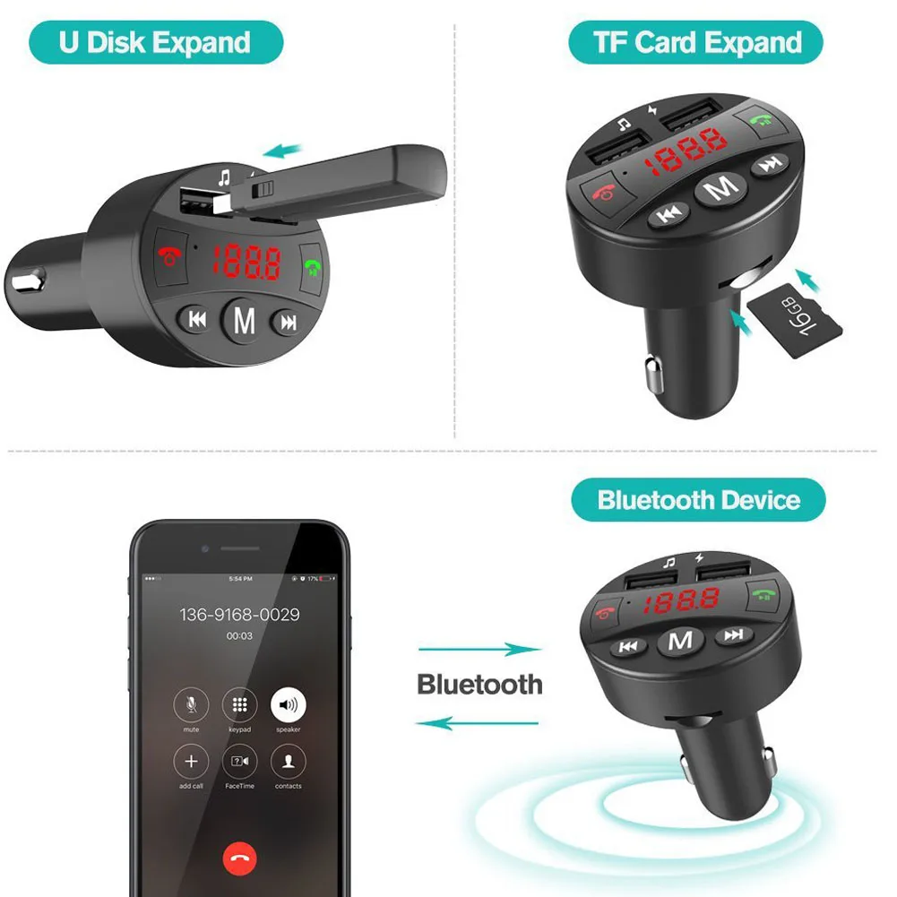 Адаптер питания зарядное устройство Радио MP3 плеер Bluetooth автомобиля TF карты аксессуары Электронный беспроводной двойной USB FM передатчик громкой связи