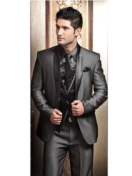 Tanie 2020 Smokingi ślubne Garnitury Dla Mężczyzn Nowoczesny Garnitur Męski Dla świadka Szary Formalnym Garnitur Smoking Pana Młodego Mężczyzna Garnitur Kurtka + Spodnie + Krawat + Kamizelka