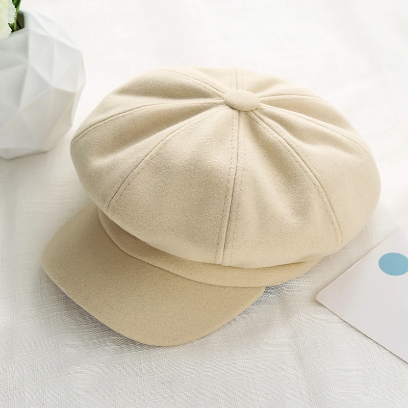 

wool Women Beret Autumn Winter Octagonal Cap Hats Stylish Artist Painter Newsboy Caps Black Grey Beret Hats