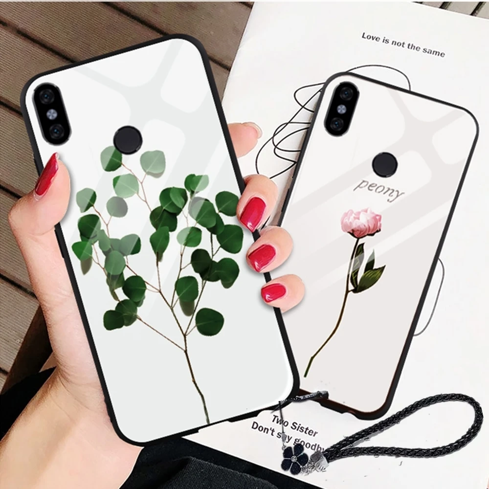 Design Case For Xiaomi Redmi 4X 6A 7 7A 8 5 6 Pro Plus Note 8t K20 K30 Tempered Glass Flower Pattern Phone Silicone Cover |