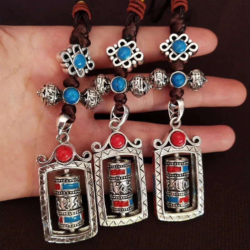 

3PCS GOOD Efficacious Amulet Greco-Buddhist pocket travel CAR Om mani padme hum Safety Prayer wheel Mantra Tibet Buddha Pendant