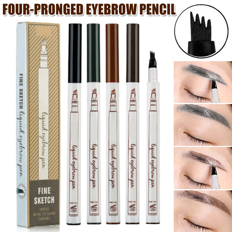 Lápis de Sobrancelha com Cabeça de Caneta de Quatro Design à Prova Pontas Inclinada Dwaterproof Água Líquido Sobrancelha Tatuagem Caneta Mh88
