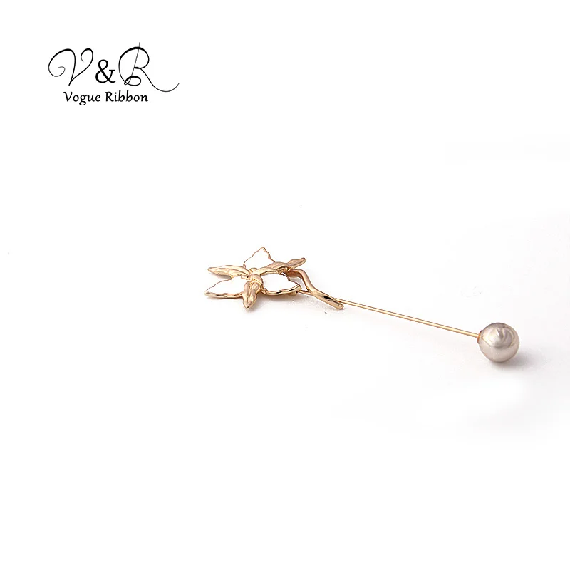 Enamel Flower Long Metal Bar Ball Brooch Pin (3)