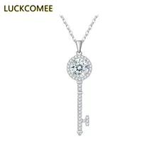

S925 Sterling Silver Key Shaped Women's Necklace With Certificat 1CT Moissanite Pendant Jewelry Clavicle Chain For Women