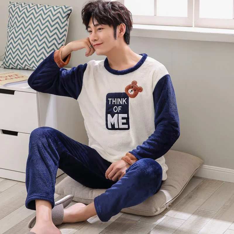 Mens pajamas men sleepwear Autumn Winter Warm Flannel Thicken Male Pyjamas Sets Long Sleeve Sleepwear Top +Pant Leisure pjs Mens pajamas men sleepwear Autumn Winter Warm Flannel Thicken Male Pyjamas Sets Long Sleeve Sleepwear Top +Pant Leisure pjs