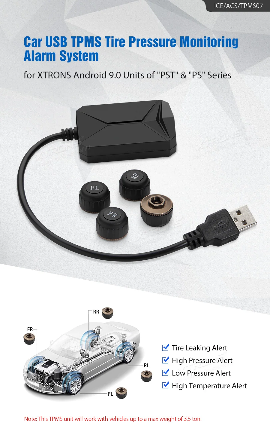 XTRONS TPMS07 Автомобильный USB TPMS система контроля давления в шинах для XTRONS Android 9,0 единиц серии "PST" и "PS"