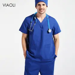 VIAOL мужской хирургический халат с длинным рукавом медицинская одежда медицинский скраб набор Больничная Униформа салон красоты